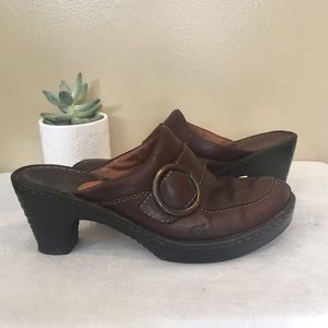 Born Shoes Clogs Mule Loafer Brown Leather Buckle